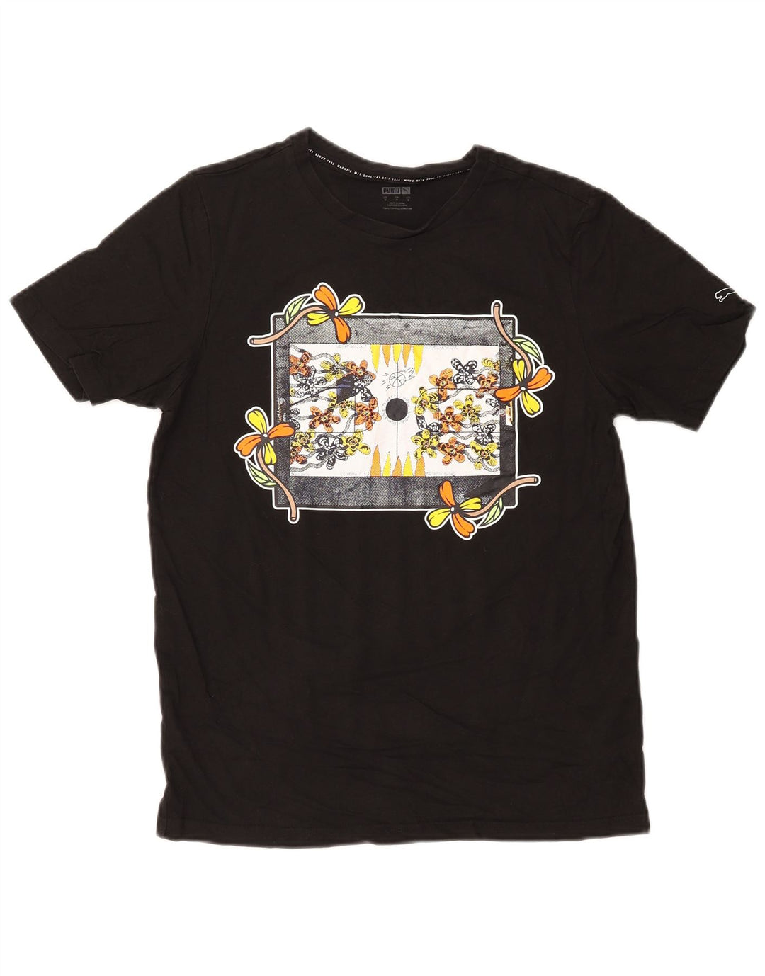 Puma Herre grafisk T-shirt top lille sort blomstret bomuld natur