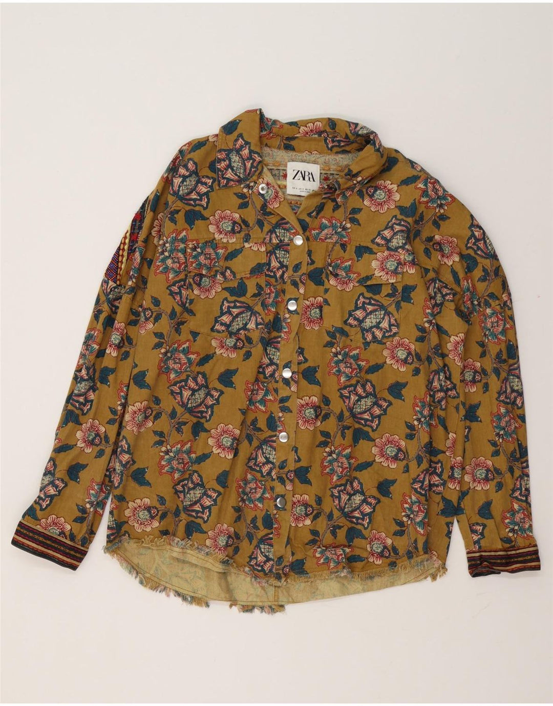 Zara Dame Oversized Shirt UK 10 Small Khaki Floral
