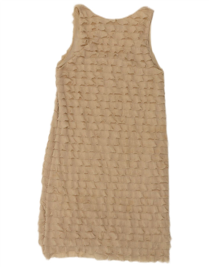 Zara Dame Ærmeløs Tiered Dress UK 8 Small Beige Polyester