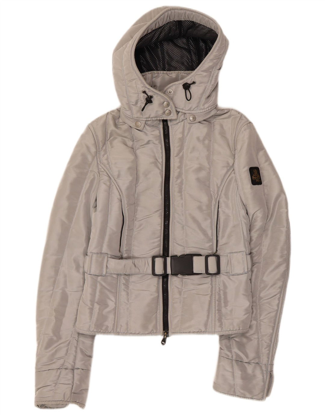 REFRIGIWEAR Dame Cruz Hooded Bomber Jacket UK 14 Large Silver Polyester