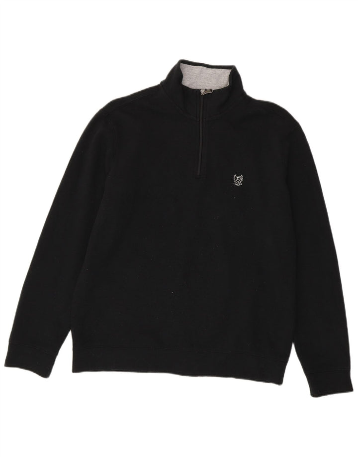 Chaps Dame Zip Neck Sweatshirt Jumper UK 16 Large Black Bomuld