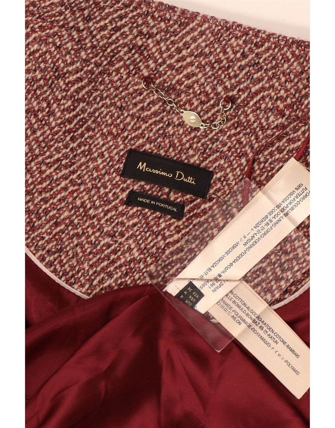 Massimo Dutti Dameoverfrakke UK 14 Medium Red Herringbone Viscose