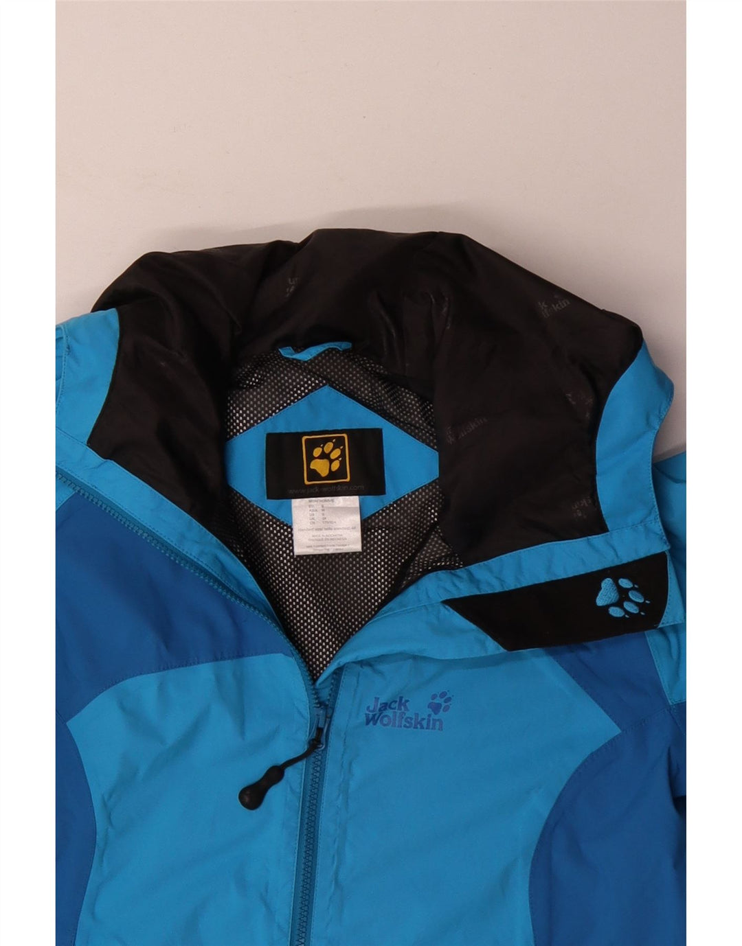 Jack Wolfskin Regnjakke med hætte til mænd UK 34 Small Blue Colourblock