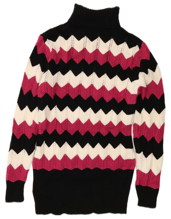 VINTAGE Dame Rullehals Sweater UK 16 Stor flerfarvet Chevron