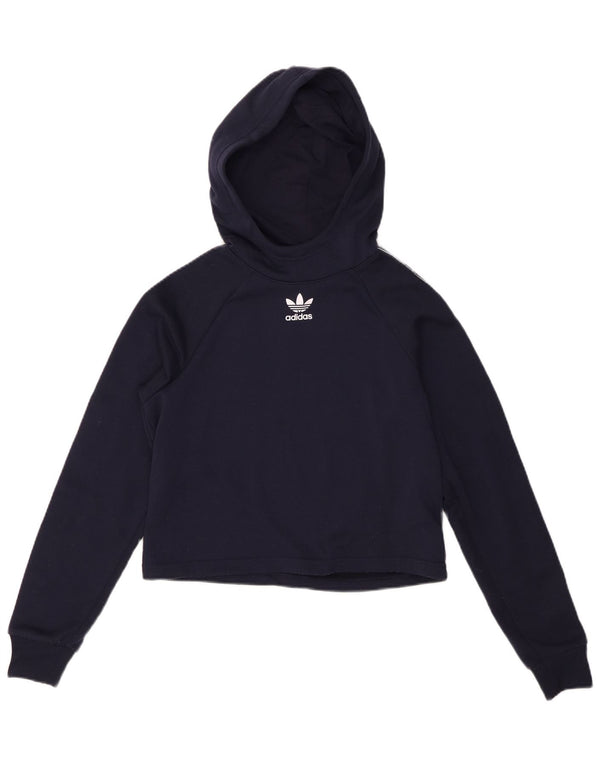 Adidas piger Crop grafisk hættetrøje trøje 12-13 år marineblå polyester