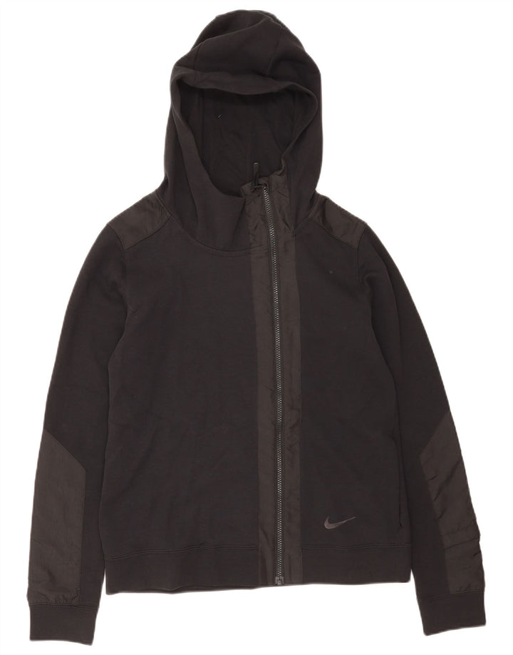 Nike hættetrøje med lynlås til kvinder UK 14 Medium Sort bomuld