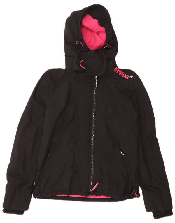 Superdry Windbreaker-jakke med hætte til kvinder UK 14 Medium Sort Nylon