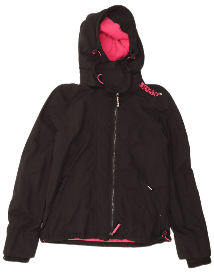 Superdry Windbreaker-jakke med hætte til kvinder UK 14 Medium Sort Nylon