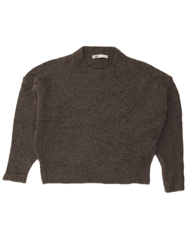 Zara Womens Relaxed Fit Crew Neck Jumper Sweater UK 10 Small Grey Acryl