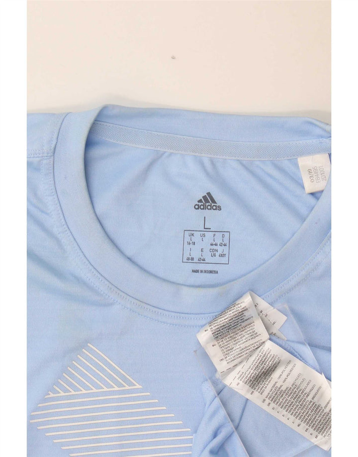 Adidas Dame Grafisk T-Shirt Top UK 16/18 Stor Blå Polyester