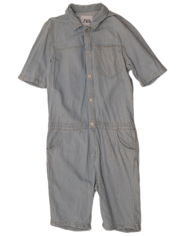 Zara Womens Short Sleeve Denim Playsuit UK 14 Large Blue Cotton