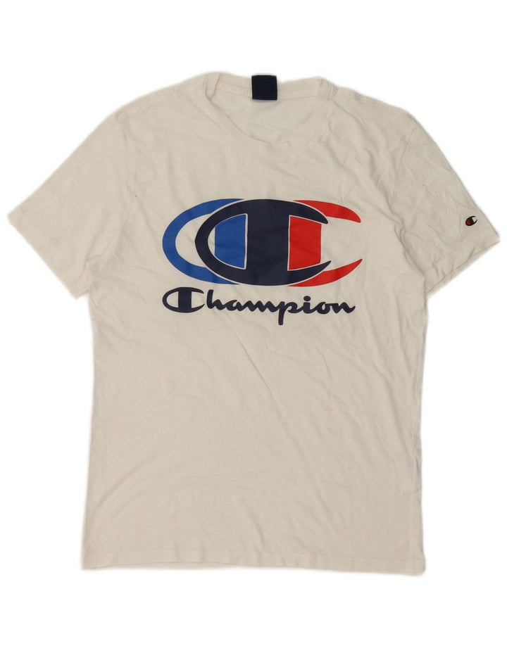 Champion Herre Grafisk T-Shirt Top Medium Hvid Bomuld