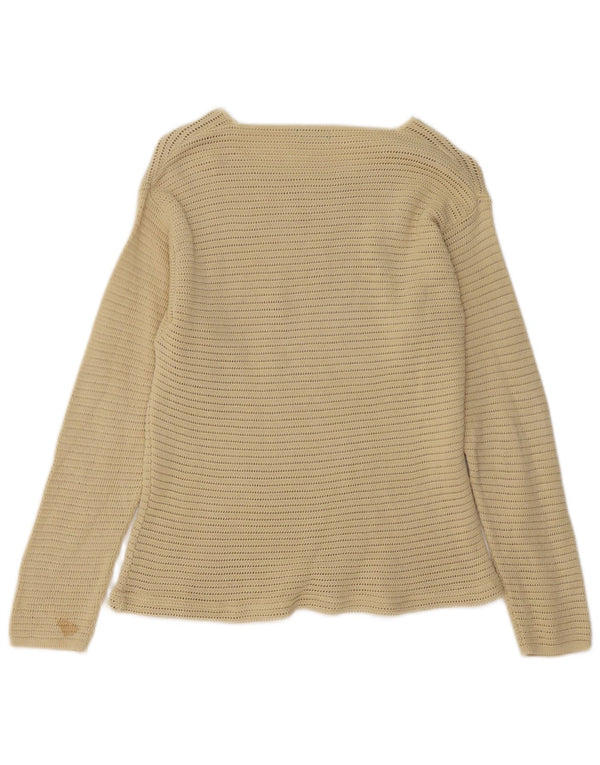 BENETTON Dame hæklet bådhals sweater UK 12 Medium Beige Bomuld