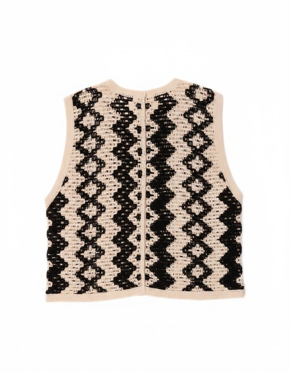 Vintage Womens Crop Ærmeløs cardigan sweater UK 14 Medium Off White