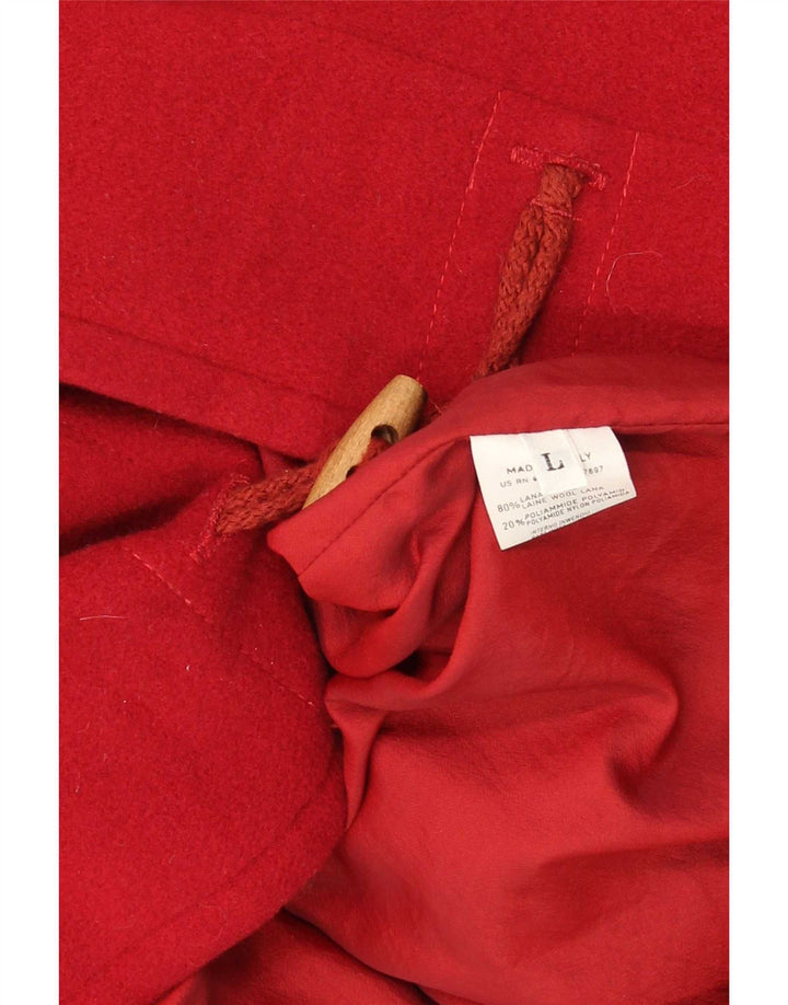 Sisley Dame Hooded Oversized Duffel Coat UK 16 Large Red Wool