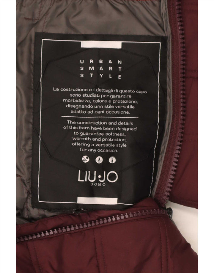 Liu Jo Herre hættepolstret jakke UK 38 Medium Burgundy Polyester