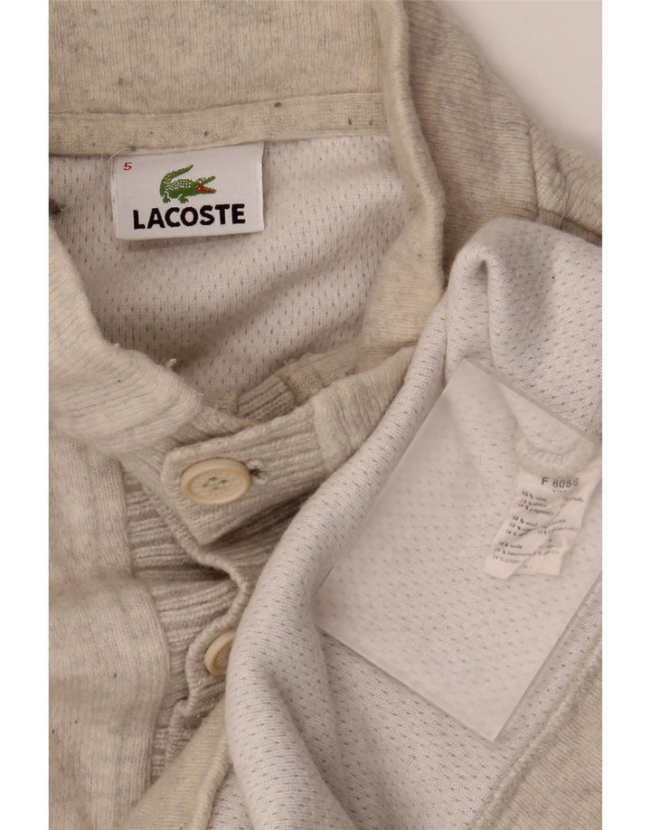 Lacoste Herre Button Neck Jumper Sweater Størrelse 5 Large Beige Flecked Wool