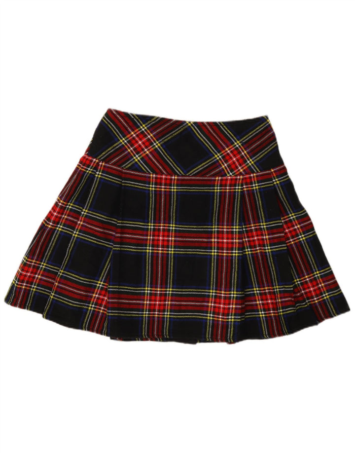 Vintage Kvinders Mini Wrap Nederdel W30 Medium Marineblå Plaid Akryl