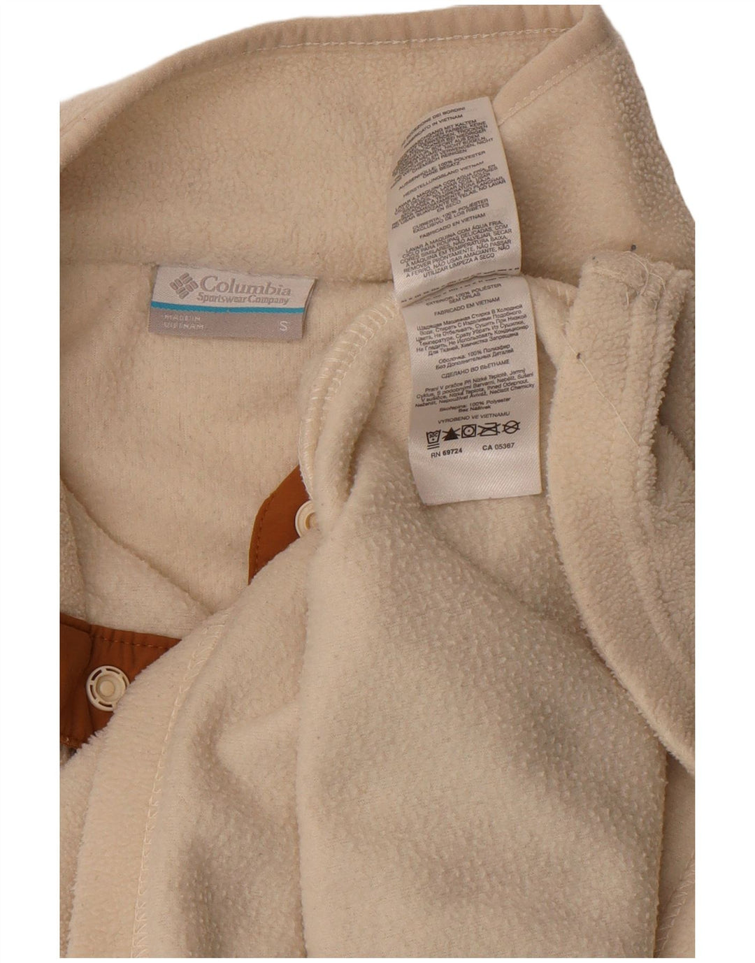 Columbia Womens Button Neck Fleece Jumper UK 10 Small Off White Polyester