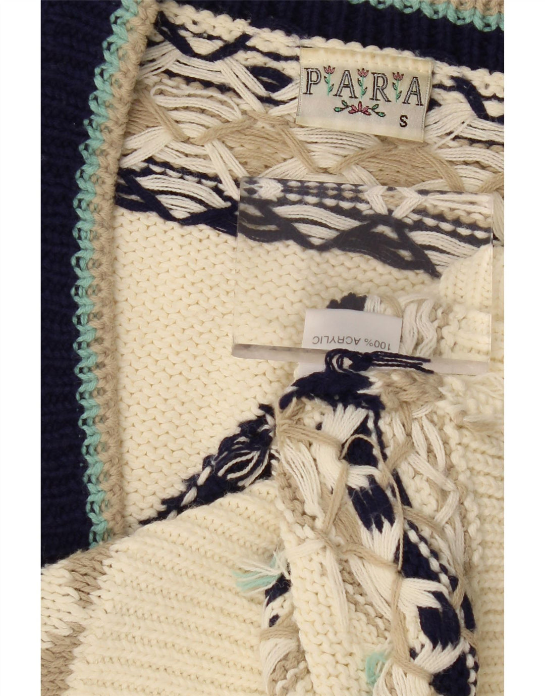 VINTAGE Dame Oversized Cardigan Sweater UK 10 Small Off White Geometrisk