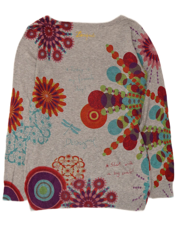 Desigual Dame Grafisk Boat Neck Jumper Sweater UK 10 Small Grey Floral
