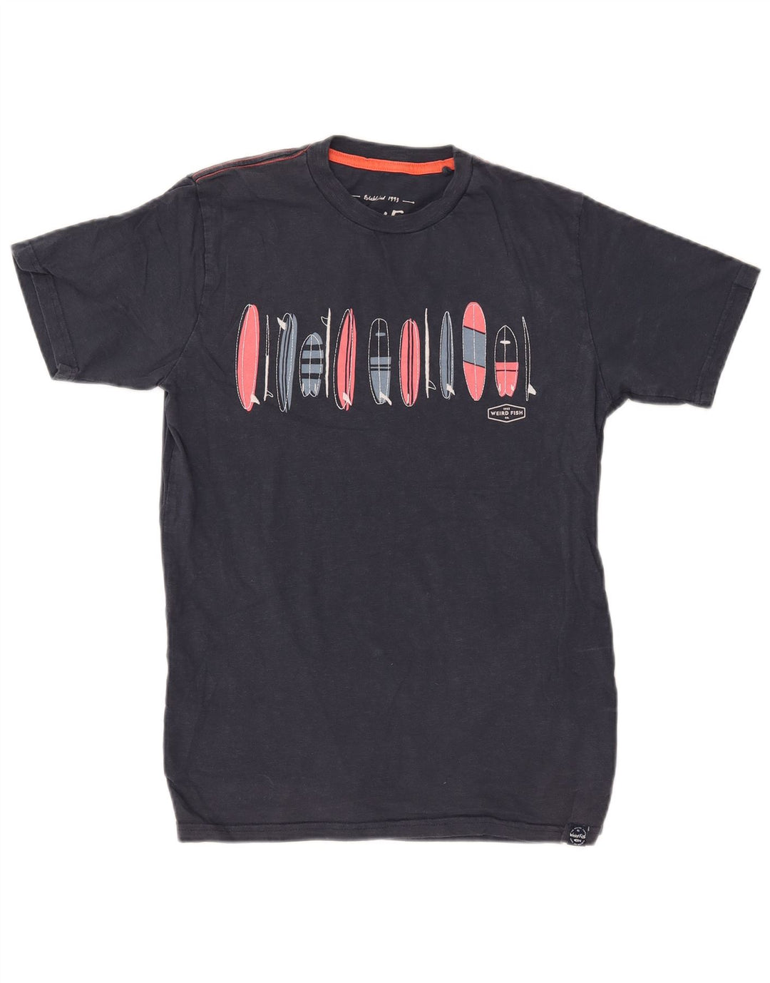 WEIRD FISH Herre grafisk T-shirt Top Lille marineblå bomuld