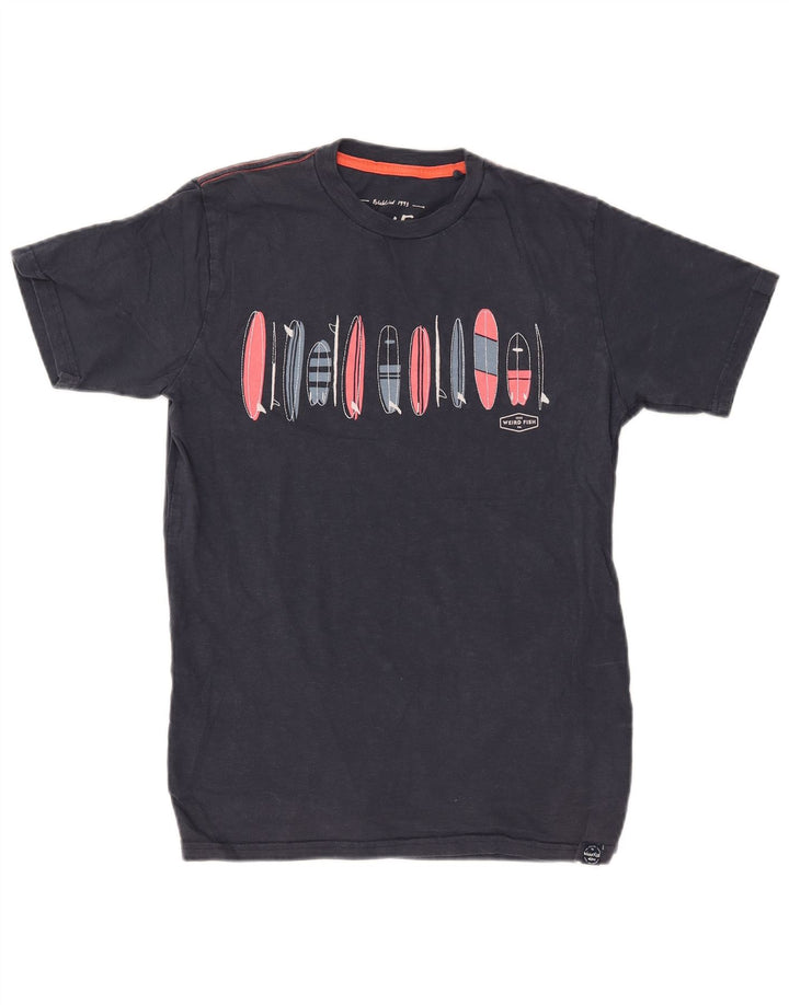 WEIRD FISH Herre grafisk T-shirt Top Lille marineblå bomuld