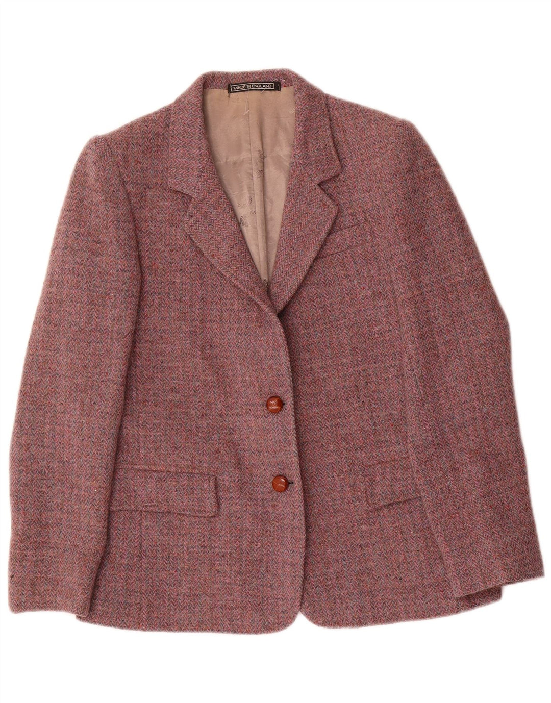 Orvis Dame Harris Tweed Blazer Jacket UK 12 Medium Red Herringbone