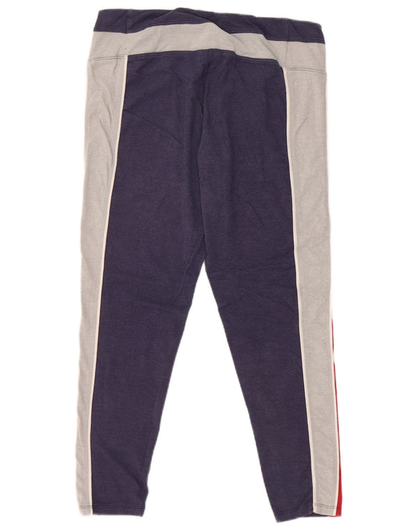 Champion Womens Crop Leggings UK 14 Large Navy Blue Colourblock Cotton