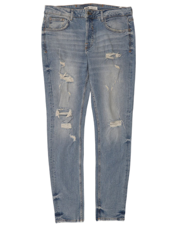 Zara Mens Distressed Skinny Jeans EU 42 Large W32 L31 Blue Cotton
