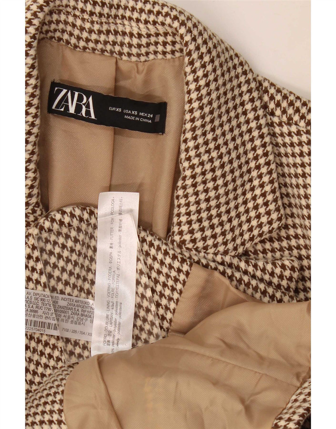 Zara Dame 2-knaps oversize blazerjakke UK 6 XS Brun Houndstooth