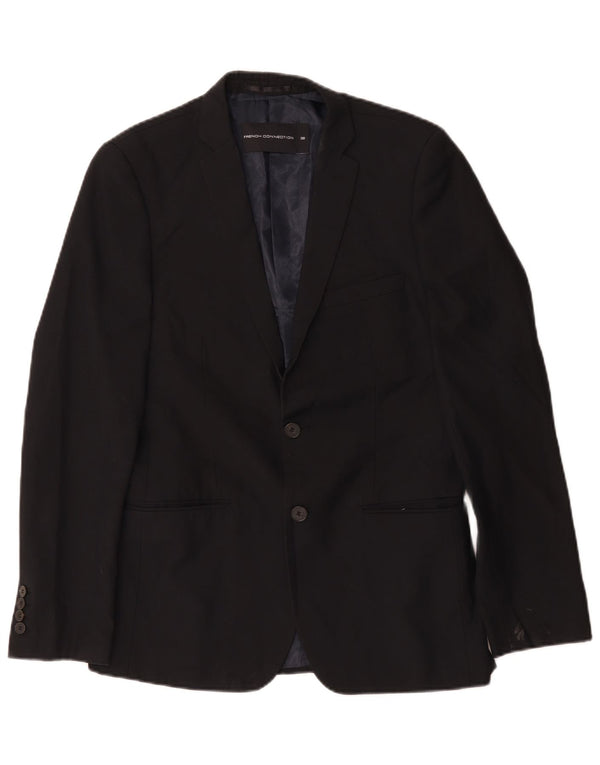 French Connection Herre 2 Button Blazer Jacket UK 38 Medium Sort Polyester
