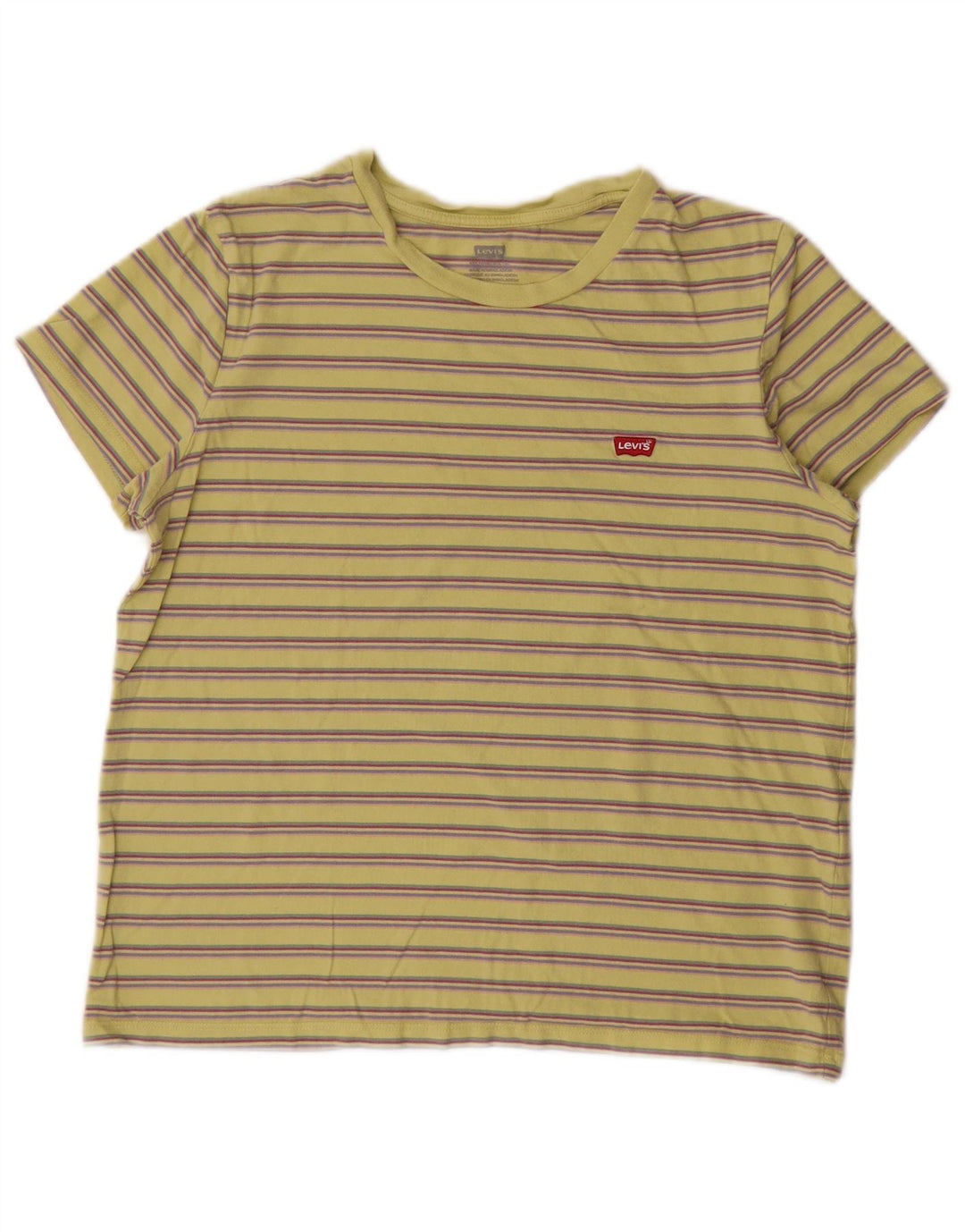 Levi's Dame T-Shirt Top UK 14 Medium Gul Stribet Bomuld