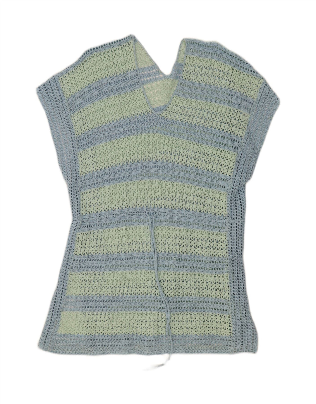 VINTAGE Womens Crochet Tunic Top UK 16 Large Green Striped