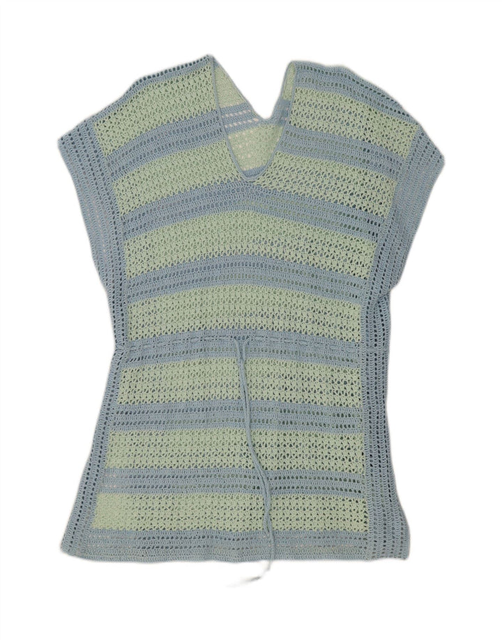 VINTAGE Womens Crochet Tunic Top UK 16 Large Green Striped