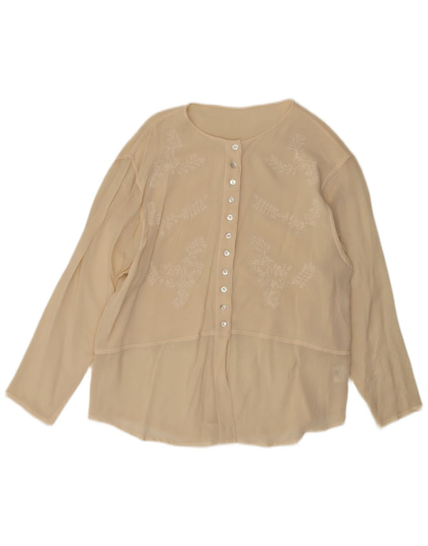 Vintage dameskjortebluse UK 14 Stor beige blomstersilke