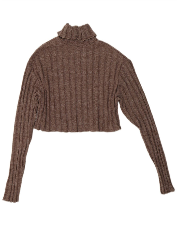 ZARA Dame Crop Roll Neck Sweater UK 10 Small Brown Polyester