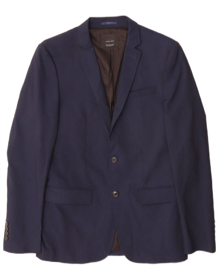 Zara Herre 2-knaps blazerjakke EU 48 Mellem marineblå polyester