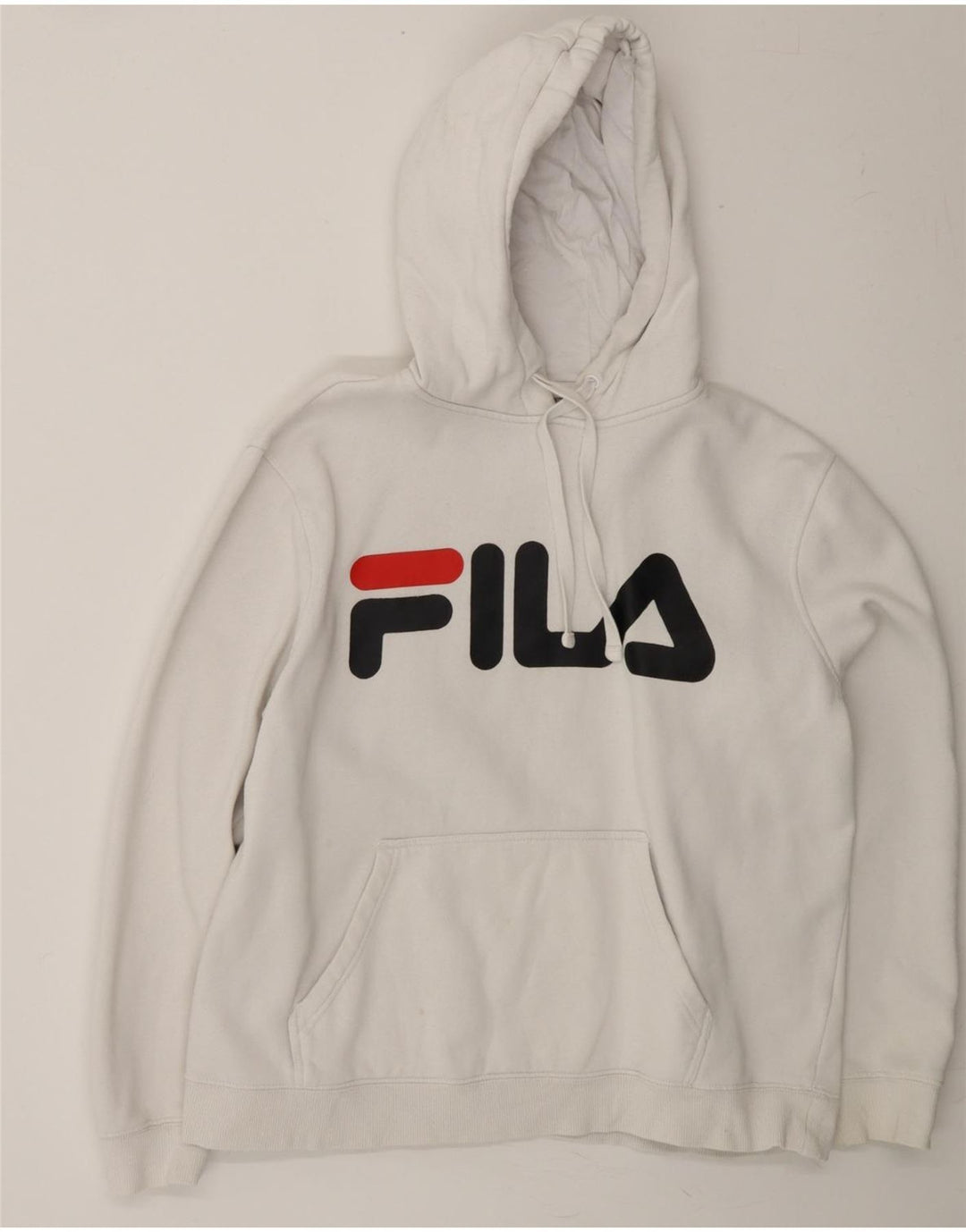 FILA Mens Graphic Hoodie Jumper Medium White Cotton Vintage Fila and Second-Hand Fila from Messina Hembry 