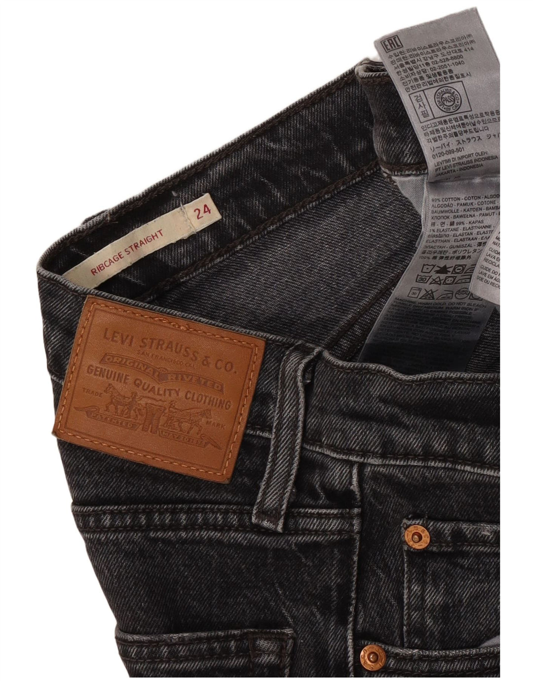 Levi's Dame Ribcage Straight Jeans W24 L28 Grå Bomuld