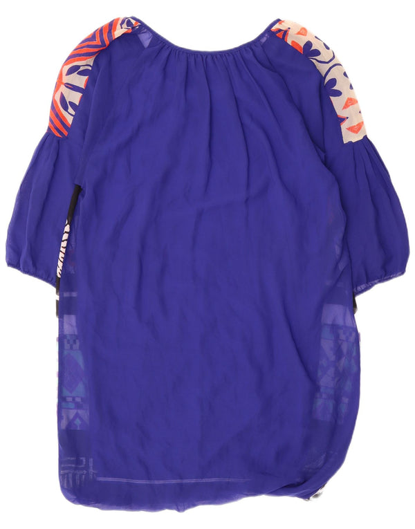 Desigual Kvinder grafisk 3/4-ærmet Kaftan-kjole UK 14 Medium Blue Patchwork