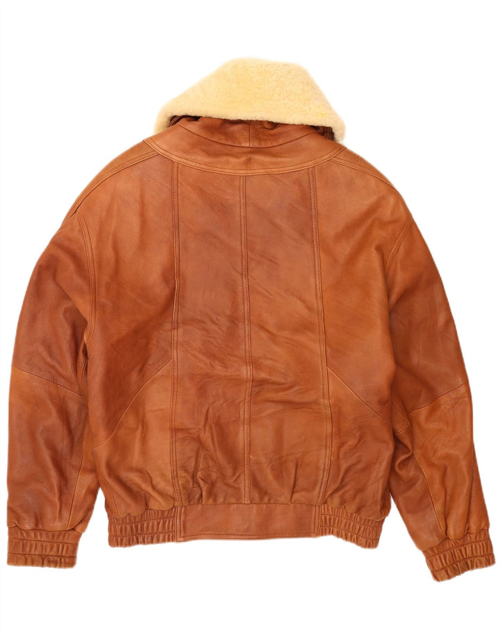 Vintage Herre Loose Fit Bomber Læderjakke EU 46 Lille Brun