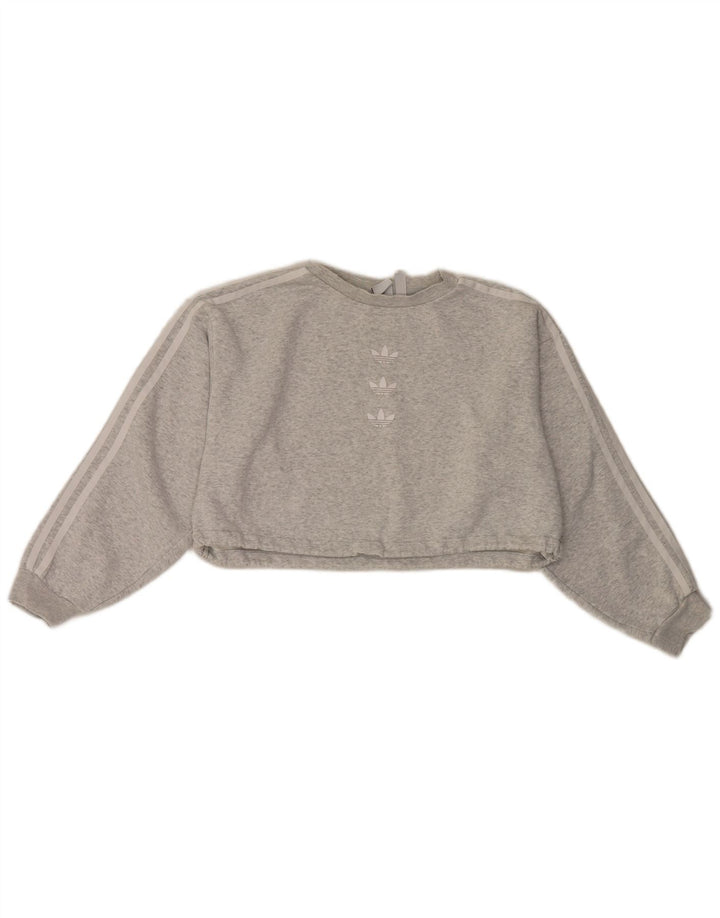Adidas Womens Crop Oversized Sweatshirt Jumper UK 10 Small Grey Flecked