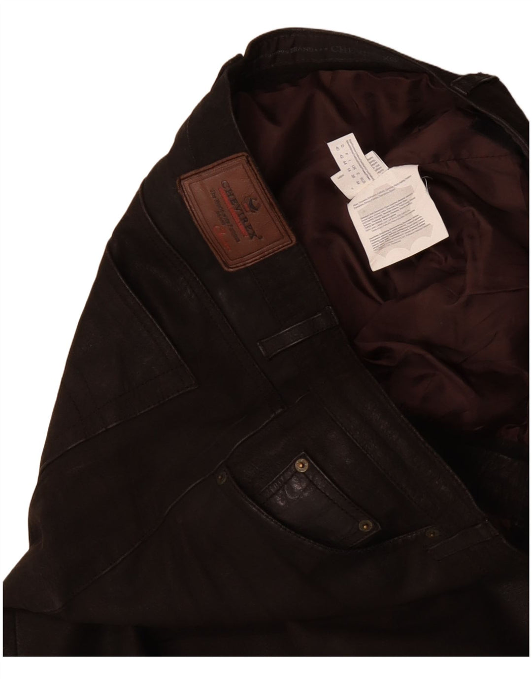 CHEVIREX Lige læderbukser til mænd W40 L33 brunt læder