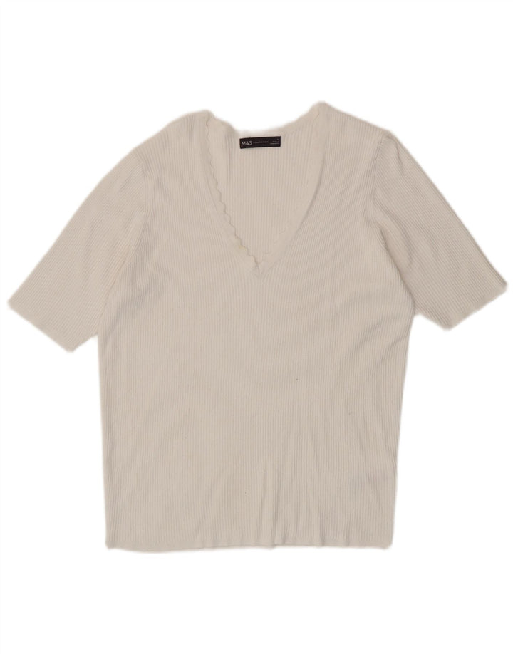 Marks & Spencer T-shirt top til kvinder DK 14 Stor hvid viskose