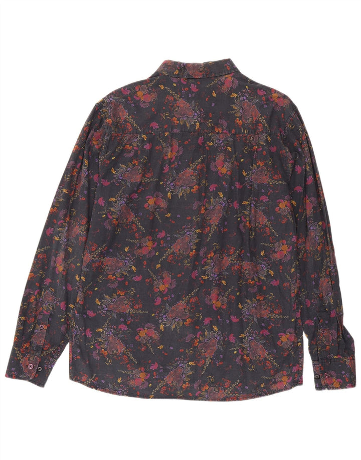 Vintage herreskjorte stor sort blomstret bomuld