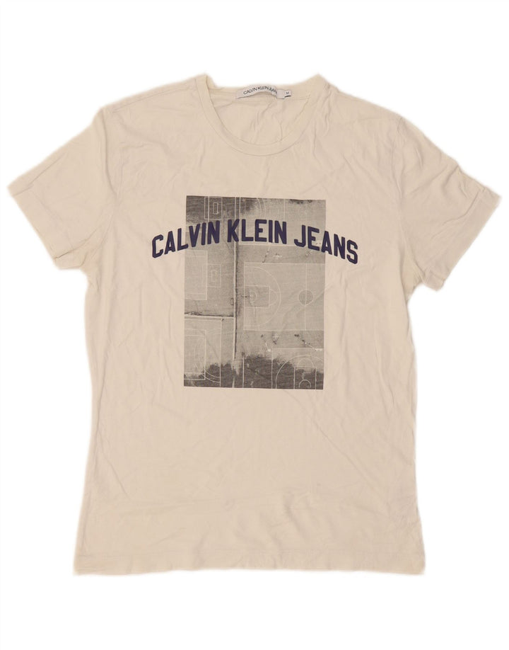 Calvin Klein Jeans Herre grafisk T-shirt Top Medium Hvid Bomuld