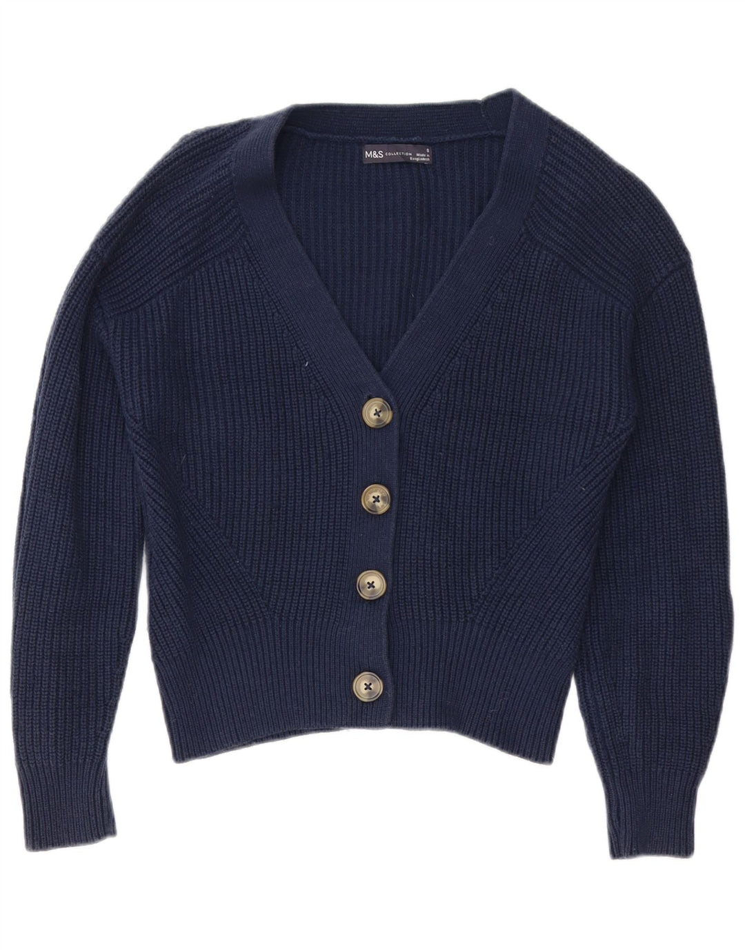 Marks & Spencer Dame Cardigan Sweater UK 10 Small Navy Blue Cotton