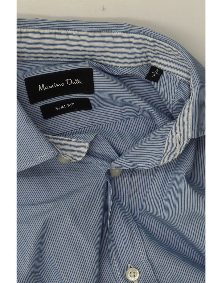 Massimo Dutti Herre Slim Fit skjorte Lille blå nålestribet bomuld