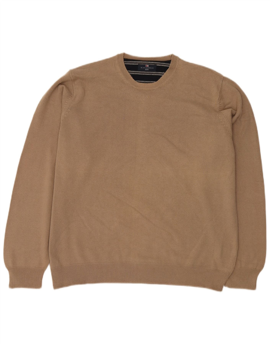 MARKS & SPENCER Herre Blue Harbor trøjetrøje med rund hals XL Beige bomuld